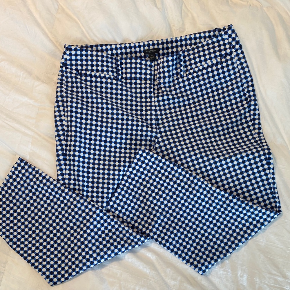 Ann Taylor Factory Blue and White Checkered Capri Pants